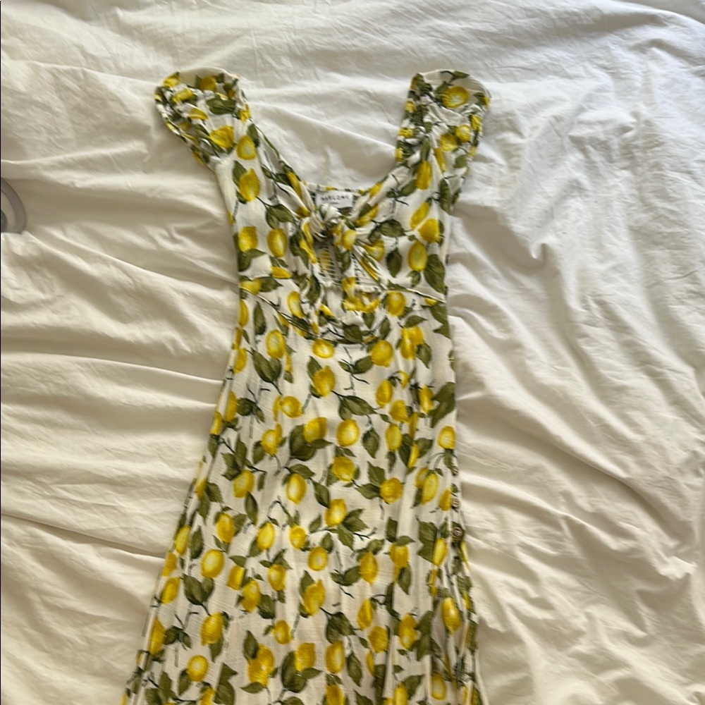 Lemon Print midi Dress with slit and keyhole top